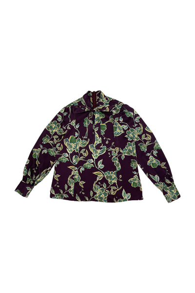 Bow Blouse Green Burgundy #1531FM