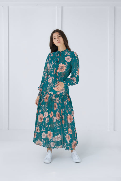 Paloma Dress in Flower in Green Print #1533GPN