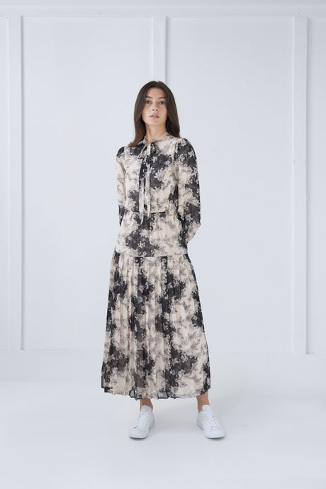 Paloma Dress in Pale Pink Black Print #1533POP