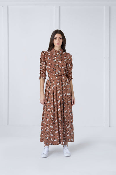 Blouse Flowers on Brown Print Set #7944UB