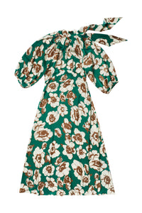 Fiona Dress in Flower Print on Green #7978N