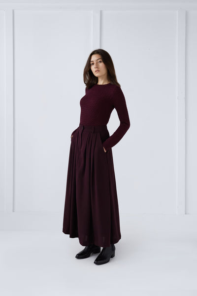 Basket Wave Sweater in Wine #8190