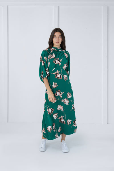 Fiona Dress in Green Pink Print #7978PN