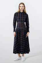 Load image into Gallery viewer, Valentina Dress Navy with Cognac Plaid #8160PLD