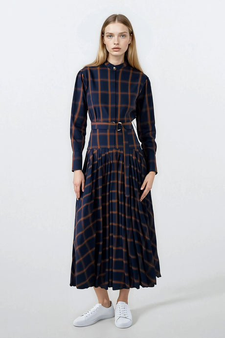 Valentina Dress Navy with Cognac Plaid #8160PLD