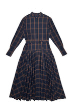 Load image into Gallery viewer, Valentina Dress Navy with Cognac Plaid #8160PLD