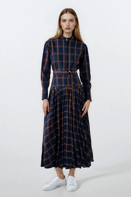 Valentina Dress Navy with Cognac Plaid #8160PLD