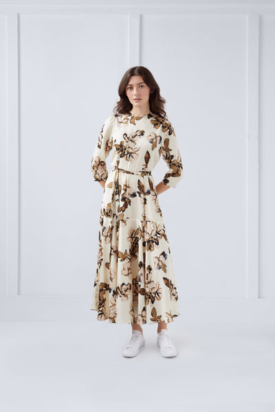 Ivory Dress with Floral Print