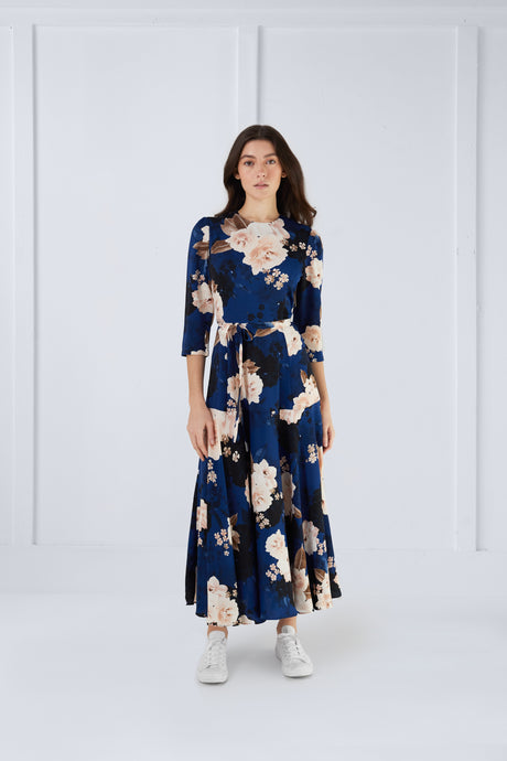 Leah Dress in Print on Navy #8228KF