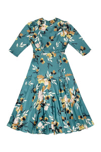 Leah Dress in Flowers on Green Print #8228