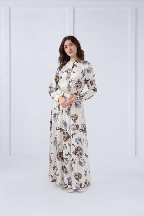 Ivory Dress with Floral Print