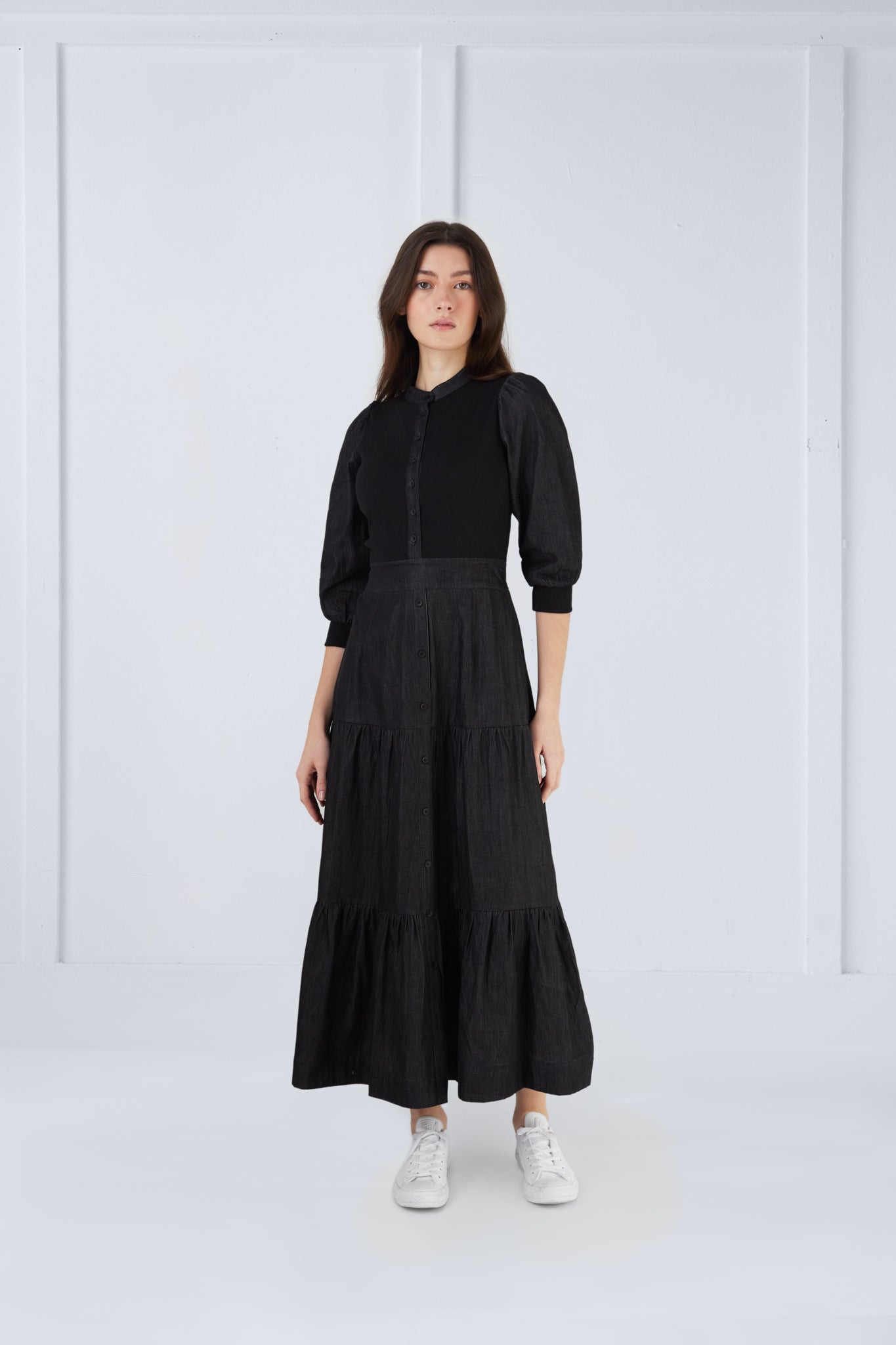 Natalia Dress in Black Denim #8265 FINAL SALE – UNAYA