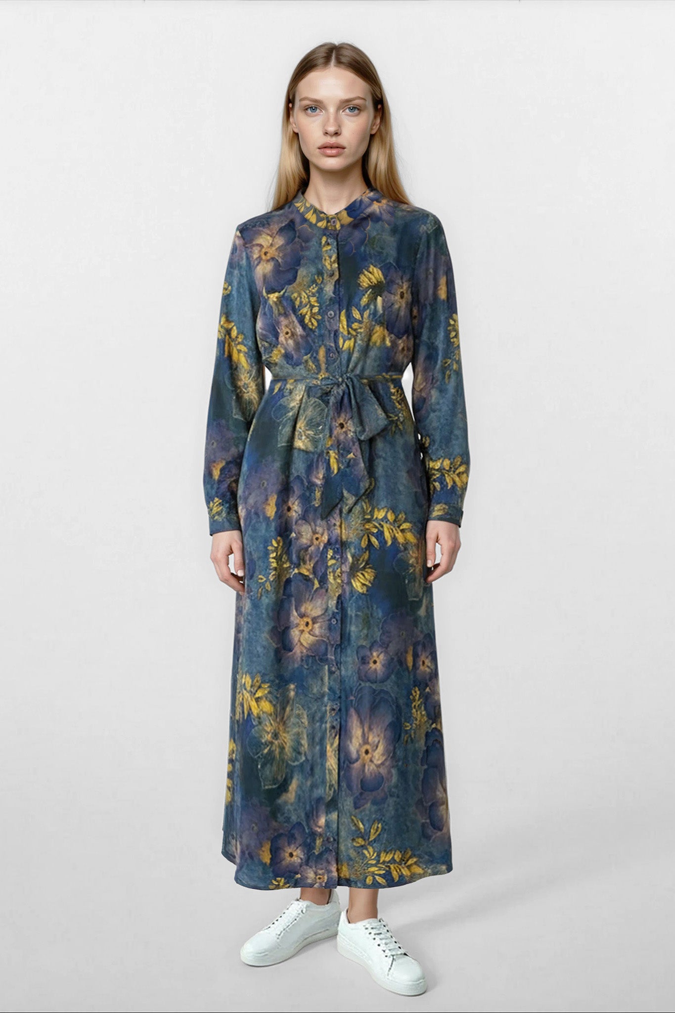 Lisa Dress Blue Golden Print #8298BGP