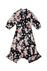 Asymmetric Tina Dress Pink Flowers on Black #8311PFB