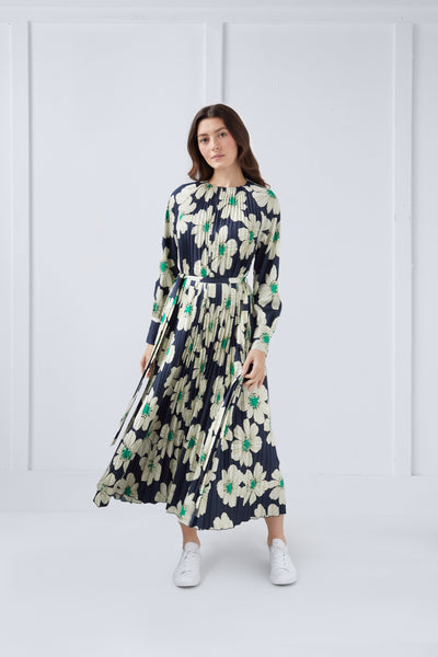 Dark Blue Dress with Floral Print