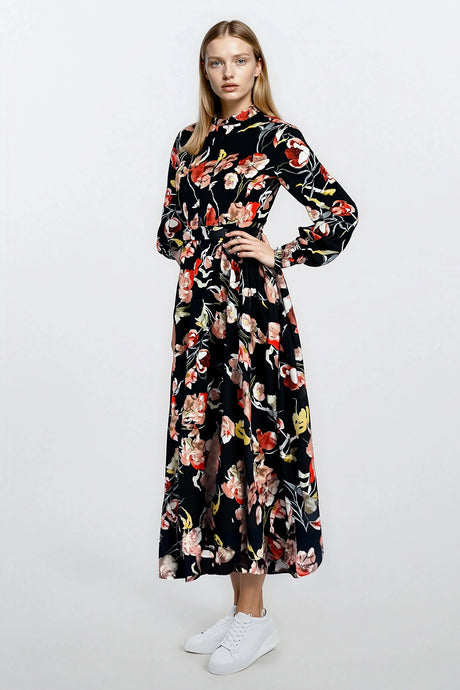 Tina Dress Flowers on Black #8463FPB