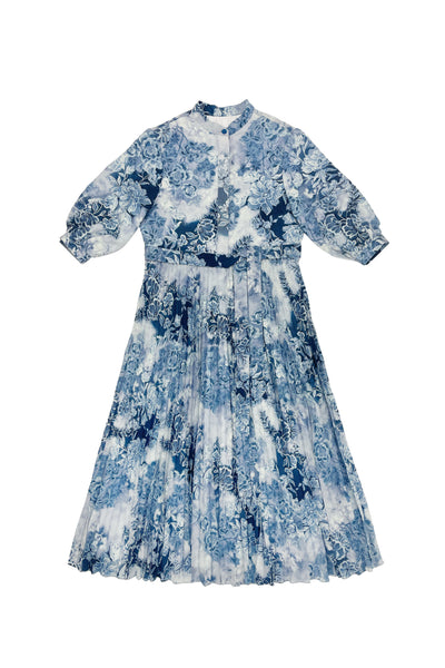 Pleated Tina Dress in Blue Print #8464SSBL