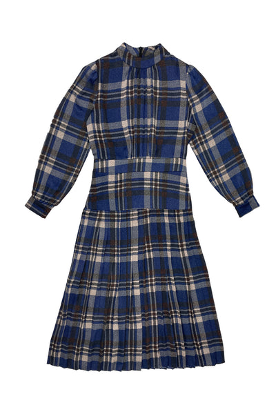 Sharon Dress Blue Brown Plaid #8643BPL