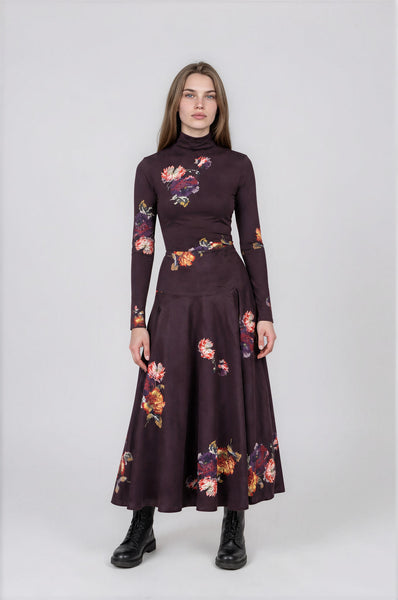 Jersey Top Flowers with Burgundy Background #8458CP