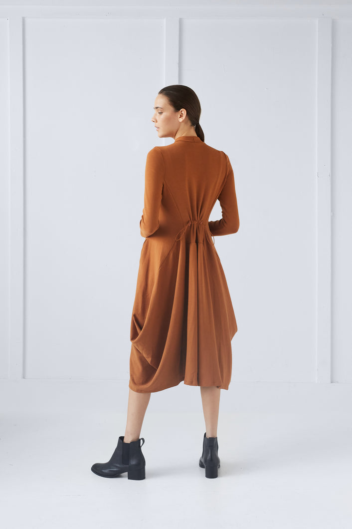 Cognac Back Pully Dress with Mock Neck #1401B