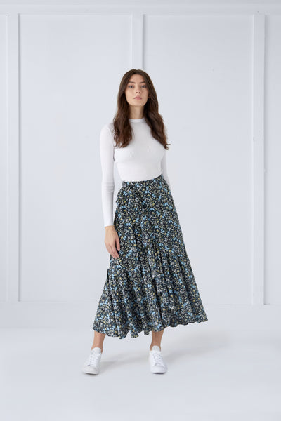 Wrap Skirt in Blue Flower Print #7918U