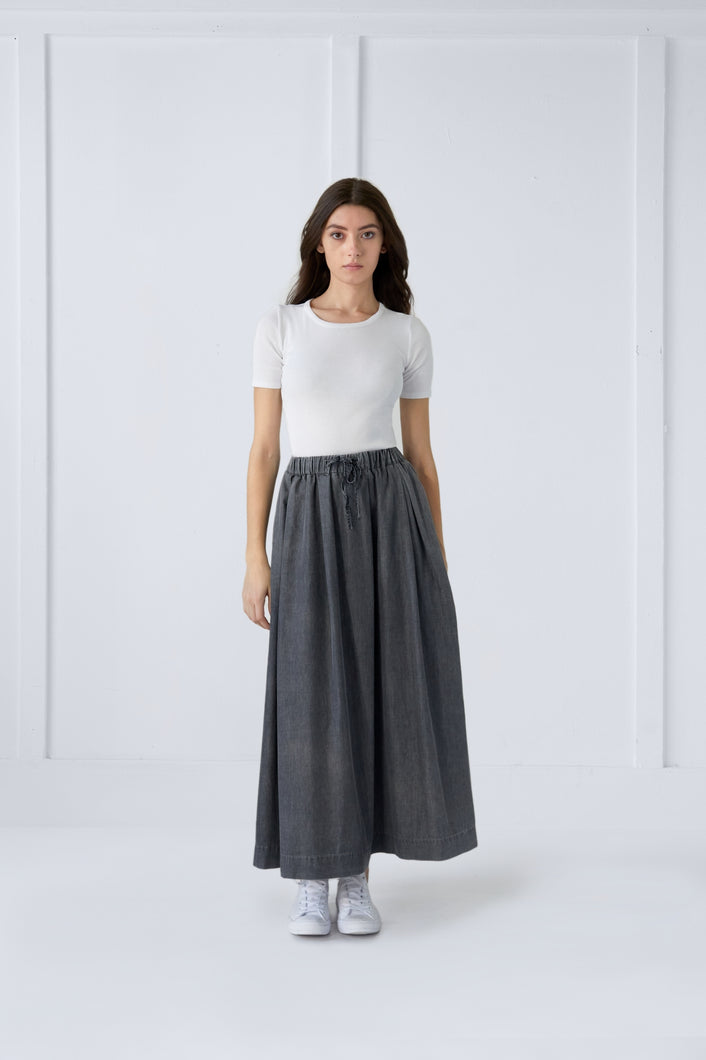 Dark Grey Denim Maxi Skirt #1505